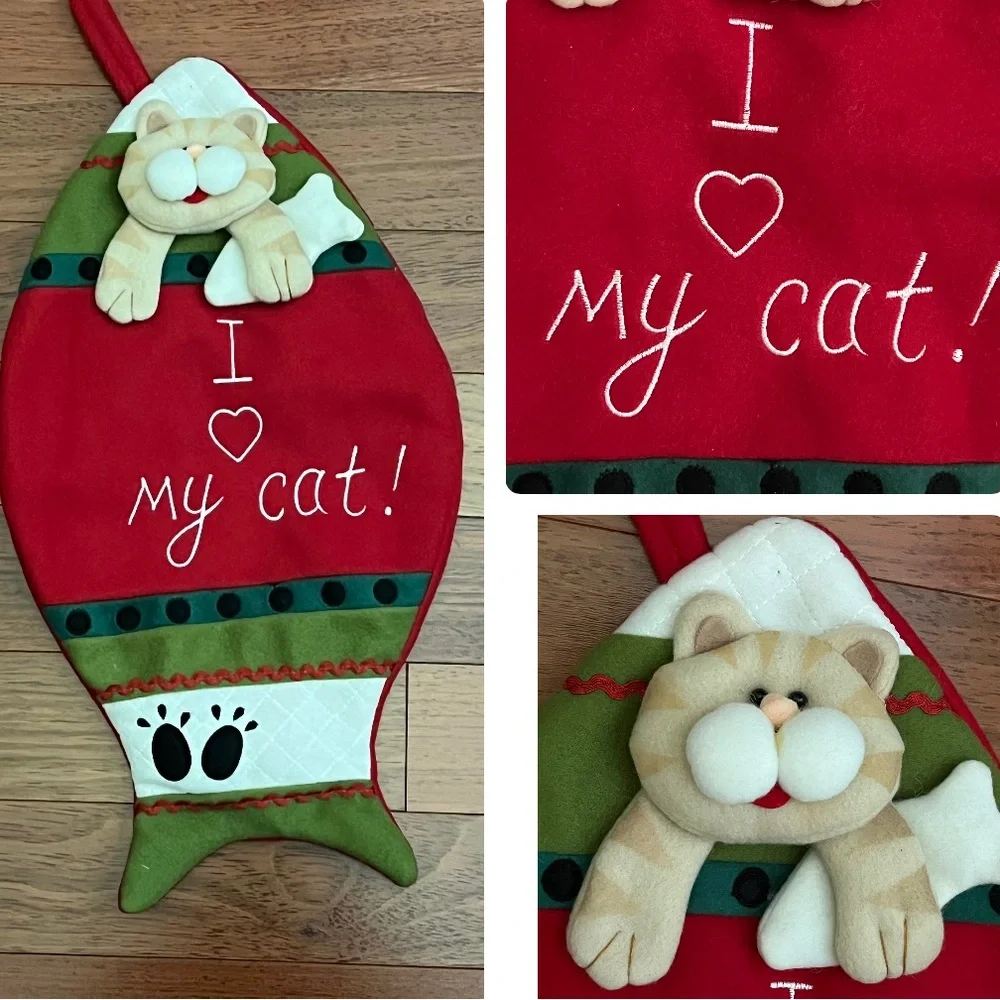 I Love My Cat Christmas Stocking Plush Pet Santa’s Best Kitty Kitten Decor